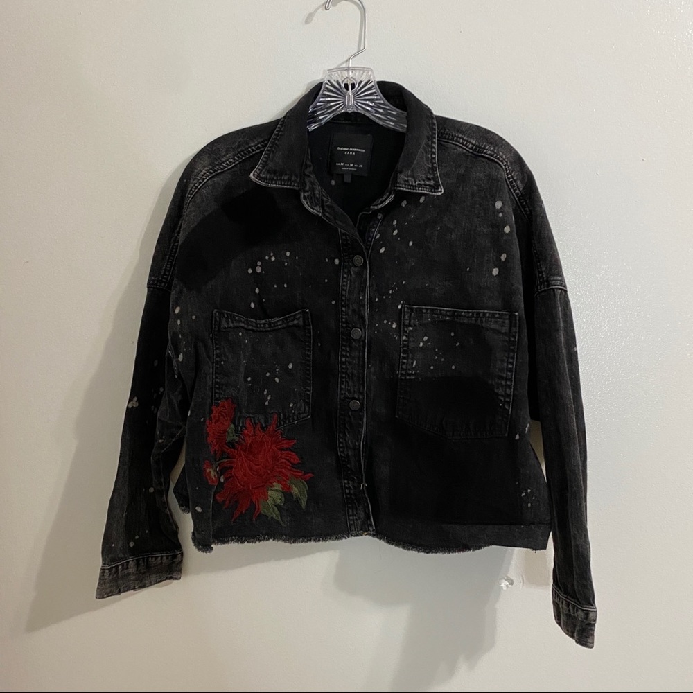 Zara black cropped denim jacket